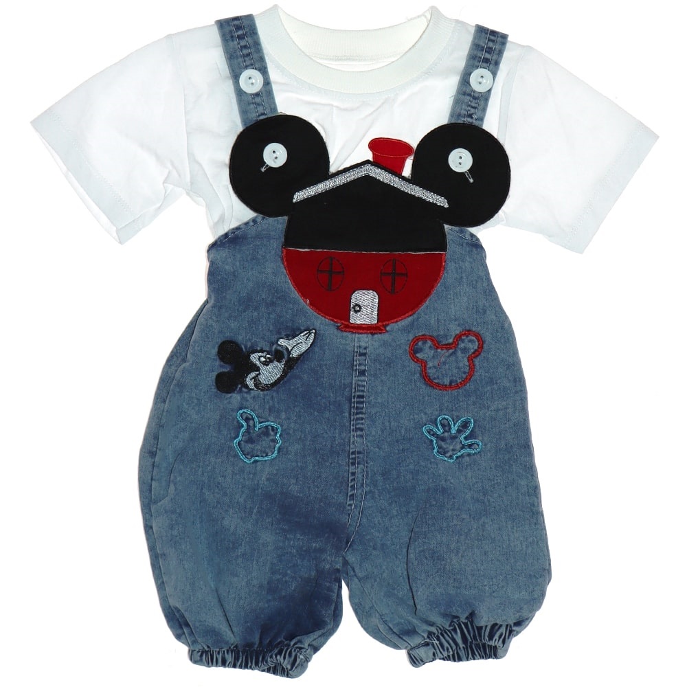 Tay Kids Mickey Mouse Nakışlı Kot Salopet Tişört Takım 1-4 Yaş