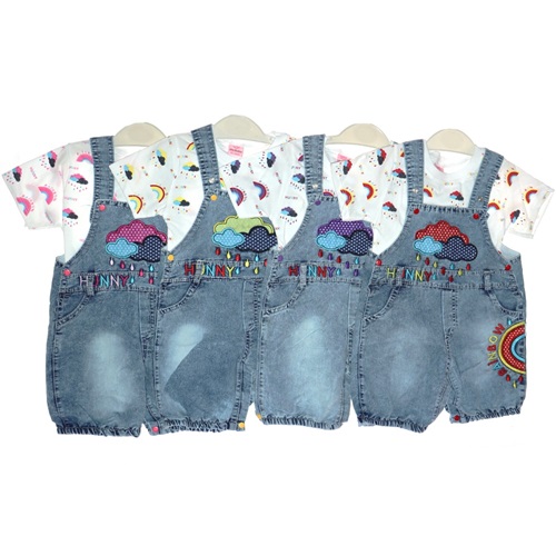 Mandalino 430 Bebe Kot Bulutlu Baskılı 2 li Salopet Takım 12-18-24 Ay