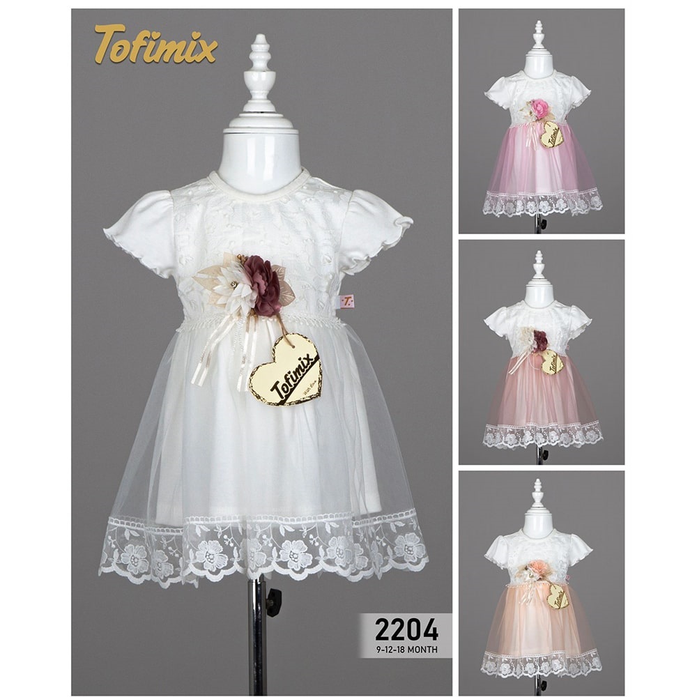 Tofimix 2204 Kız Bebe Fistolu Nokta Güpürlü Elbise 9-12-18 Ay - Pembe - 9-12-18 AY
