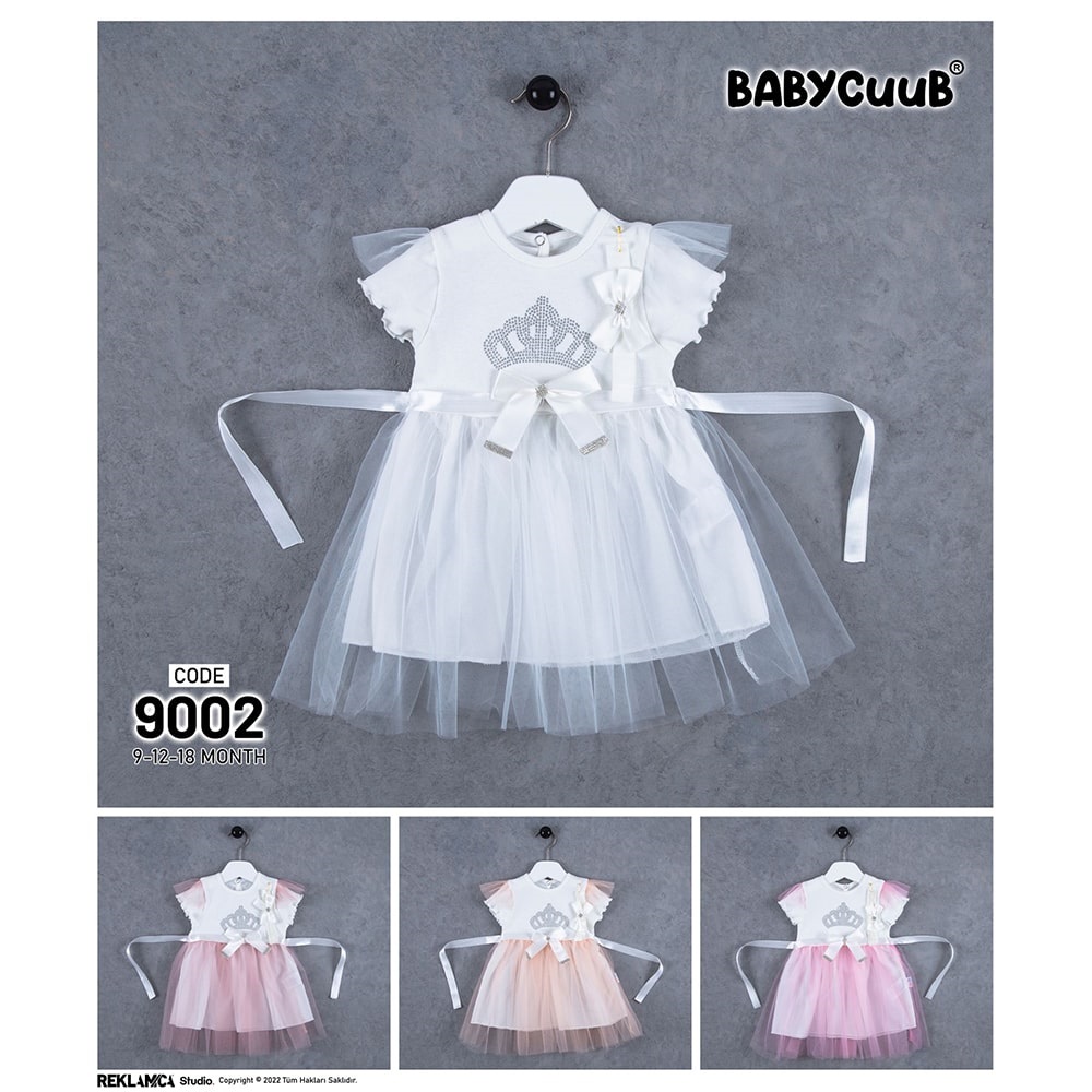 Baby Cuub 9002 Kız Bebe Kral Tacı Taşlı Bandanalı Elbise 9-12-18 Ay