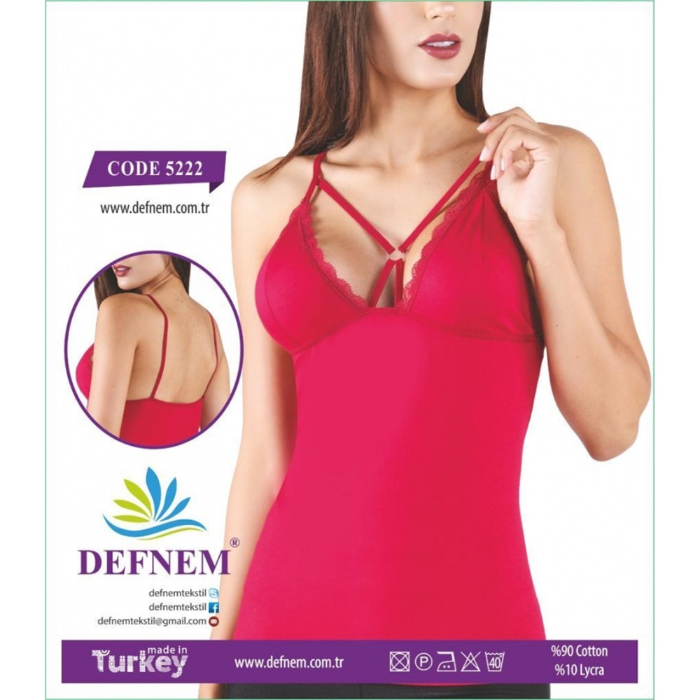 Defnem 5222 Bayan Likralı Ön Çapraz Askı Dantelli İp Askılı Atlet - Pudra