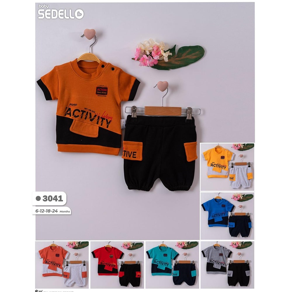 Sedello 3041 Erkek Bebe Actıvıty Baskılı 2 li Takım 6-12-18-24 Ay