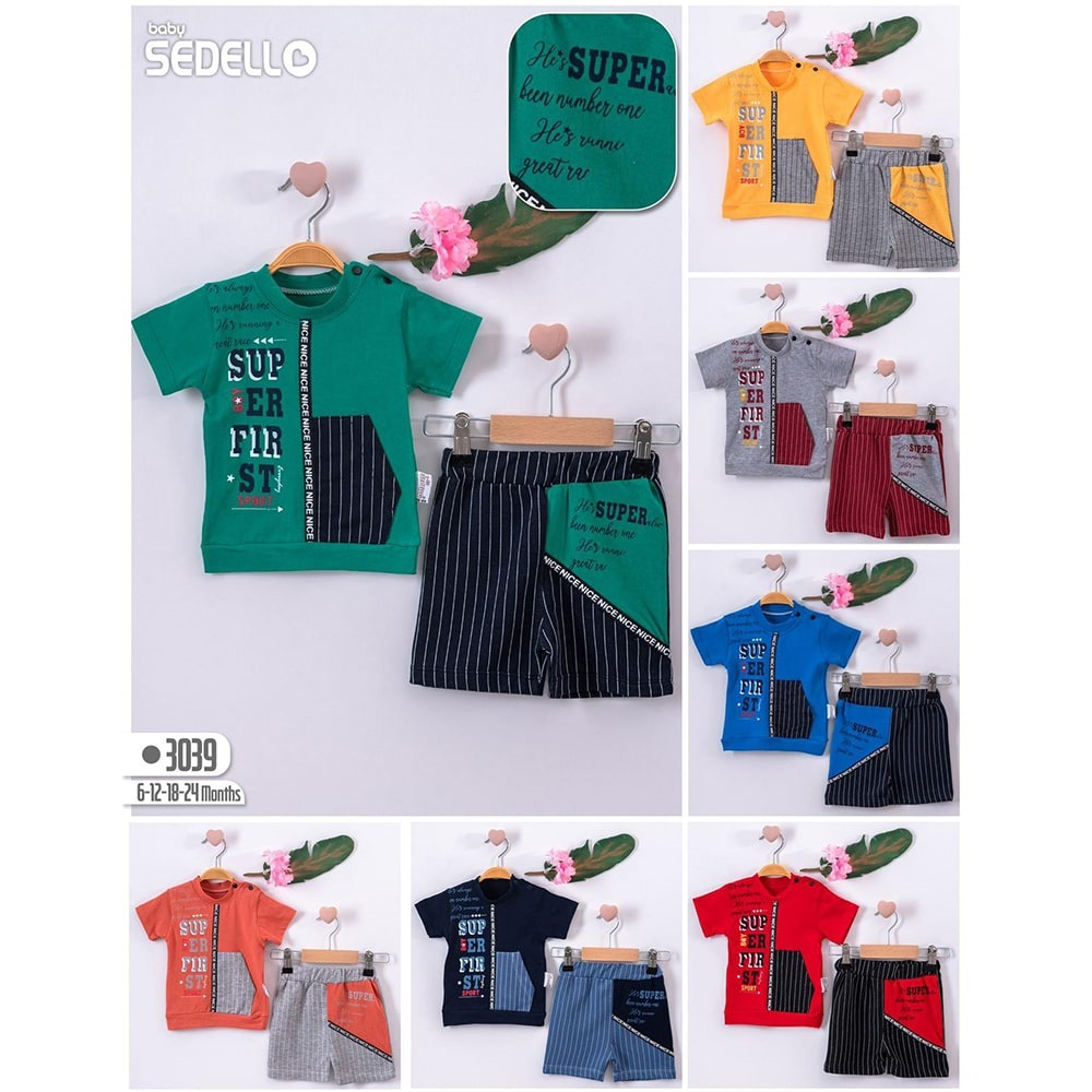 Sedello 3039 Erkek Bebe Çizgili 2 li Takım 6-12-18-24 Ay