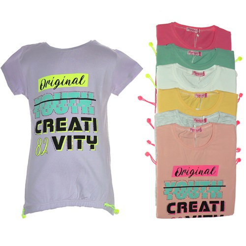 Pembe 4128 Kız Çocuk Penye Creatı Vıty Ön Lastikli Tişört 5-8 Yaş