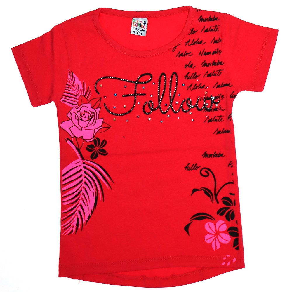 Caniko 12 Kız Bebe Taşlı Baskılı Tişört 1-4 Yaş