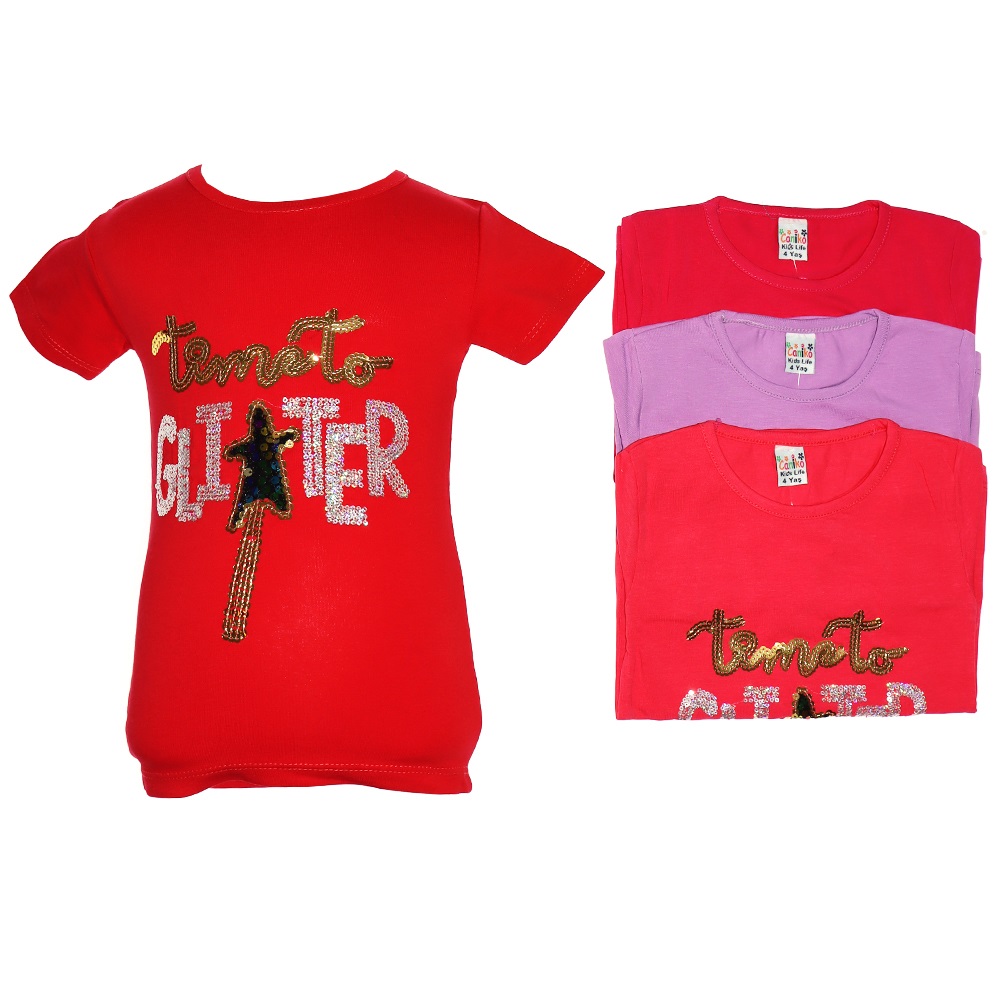 Caniko 05 Kız Bebe Pullu Yazı Baskılı Tişört 1-4 Yaş