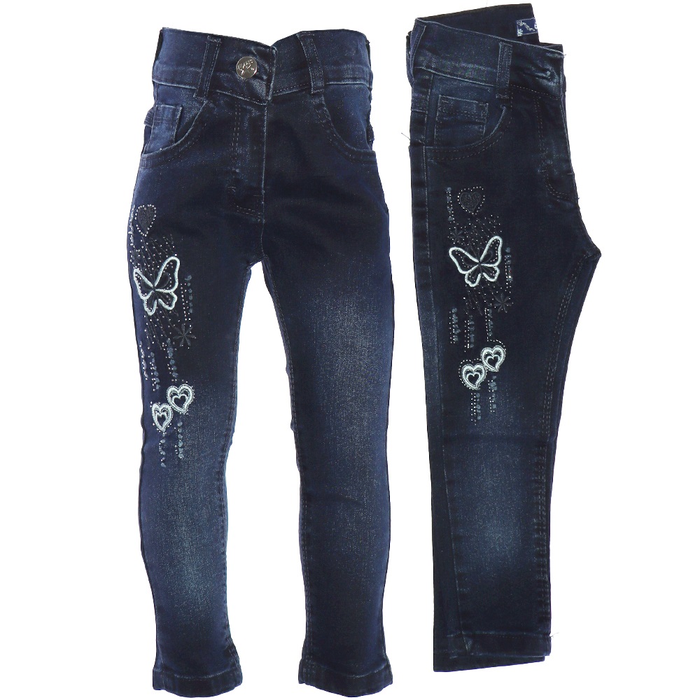 Rema 2451 Kız Çocuk Taşlı Kaplı Kelebek Nakışlı Kot Pantolon 8-12 Yaş