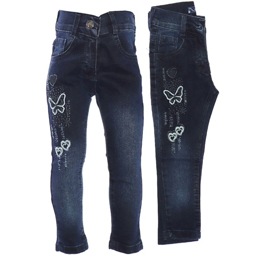 Rema 2451 Kız Çocuk Taşlı Kaplı Kelebek Nakışlı Kot Pantolon 8-12 Yaş