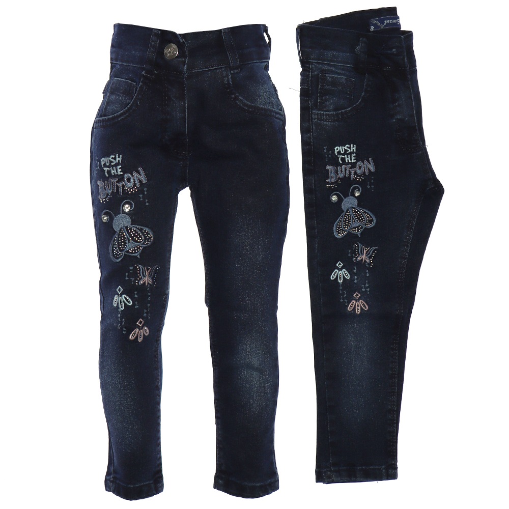 Rema 2461 Kız Çocuk Taşlı Button Nakışlı Kot Pantolon 8-12 Yaş