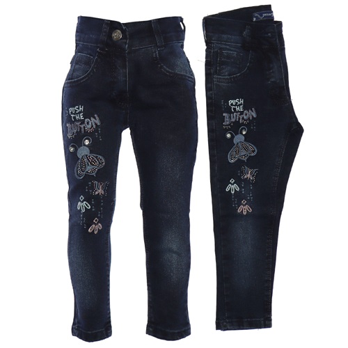 Rema 2461 Kız Çocuk Taşlı Button Nakışlı Kot Pantolon 8-12 Yaş