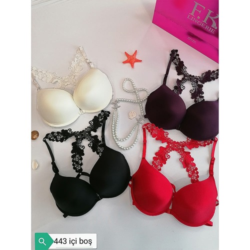 F.K 443 Önden Açılır Sırt Dantel Detaylı Yarım Dolgulu Sütyen 80-95 - Ekru