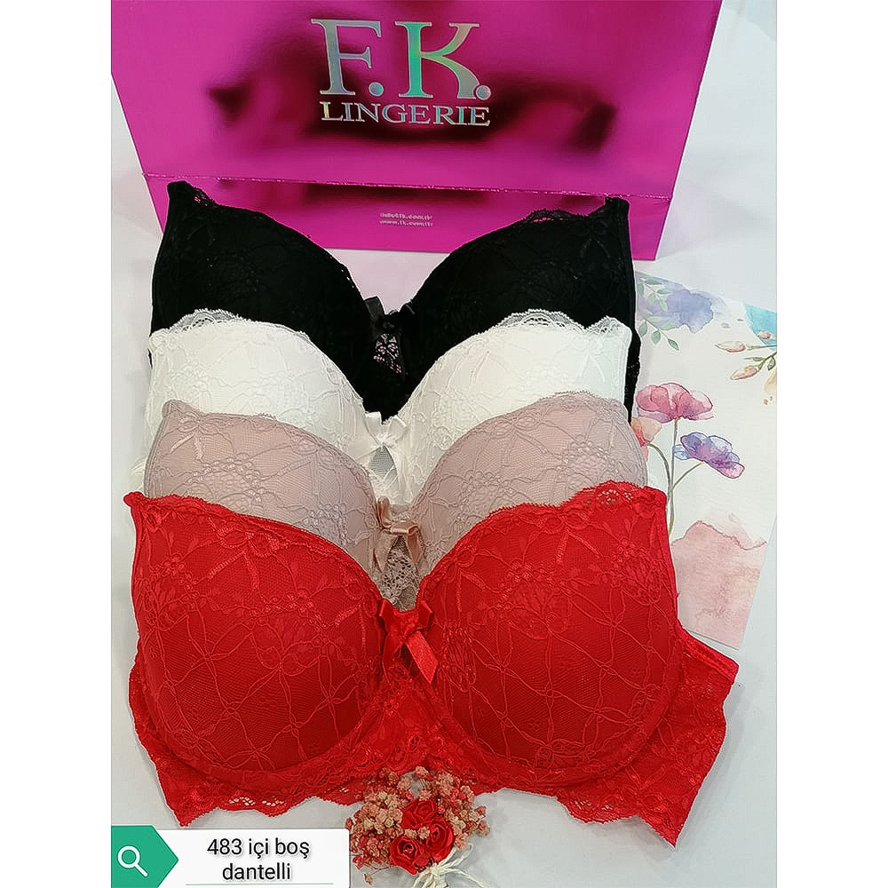 F.K 483 Bayan Dantelli Dolgusuz Telli Sütyen Cup B 80-95 - Ekru