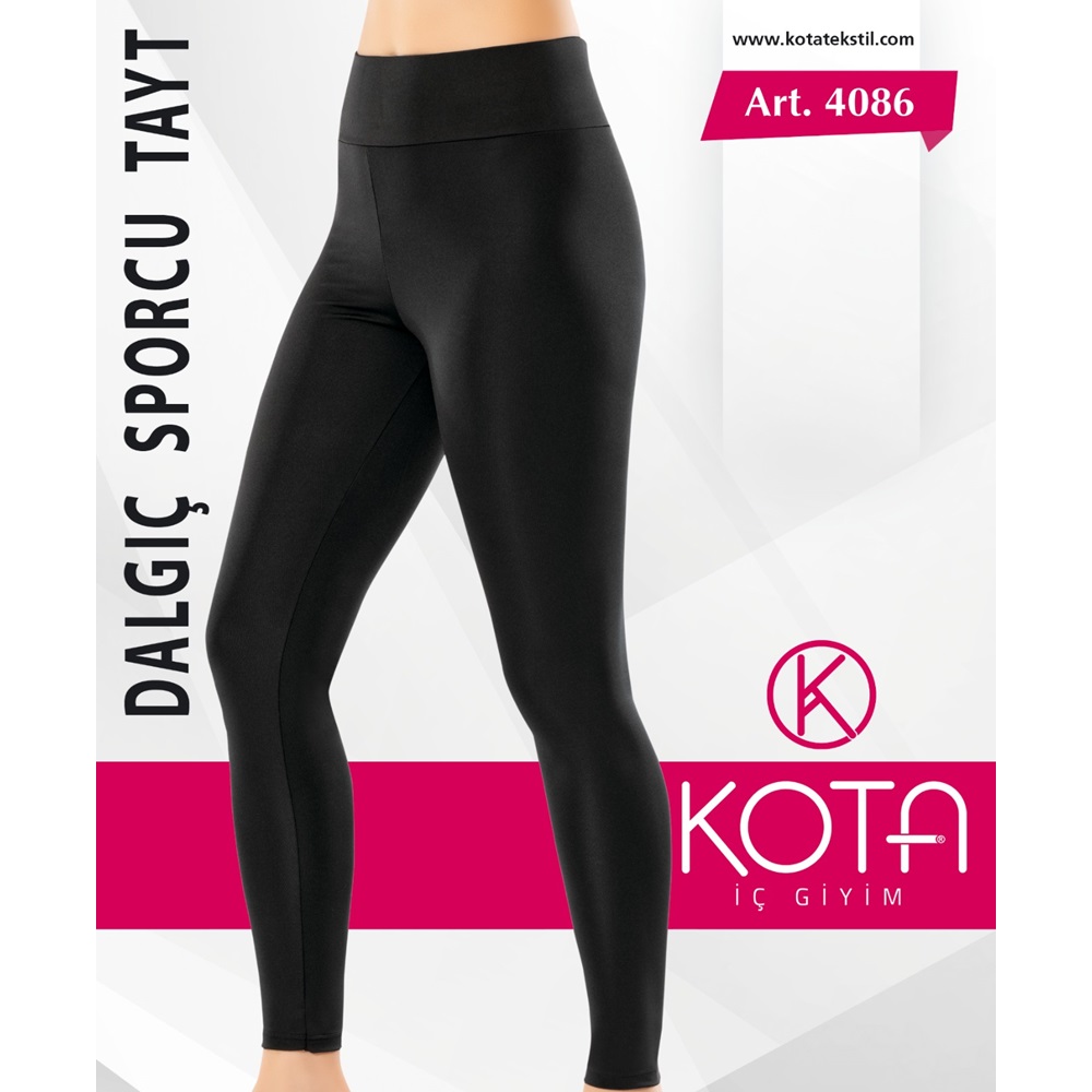 Kota 4086 Düz Sporcu Uzun Tayt - Siyah - L-XL