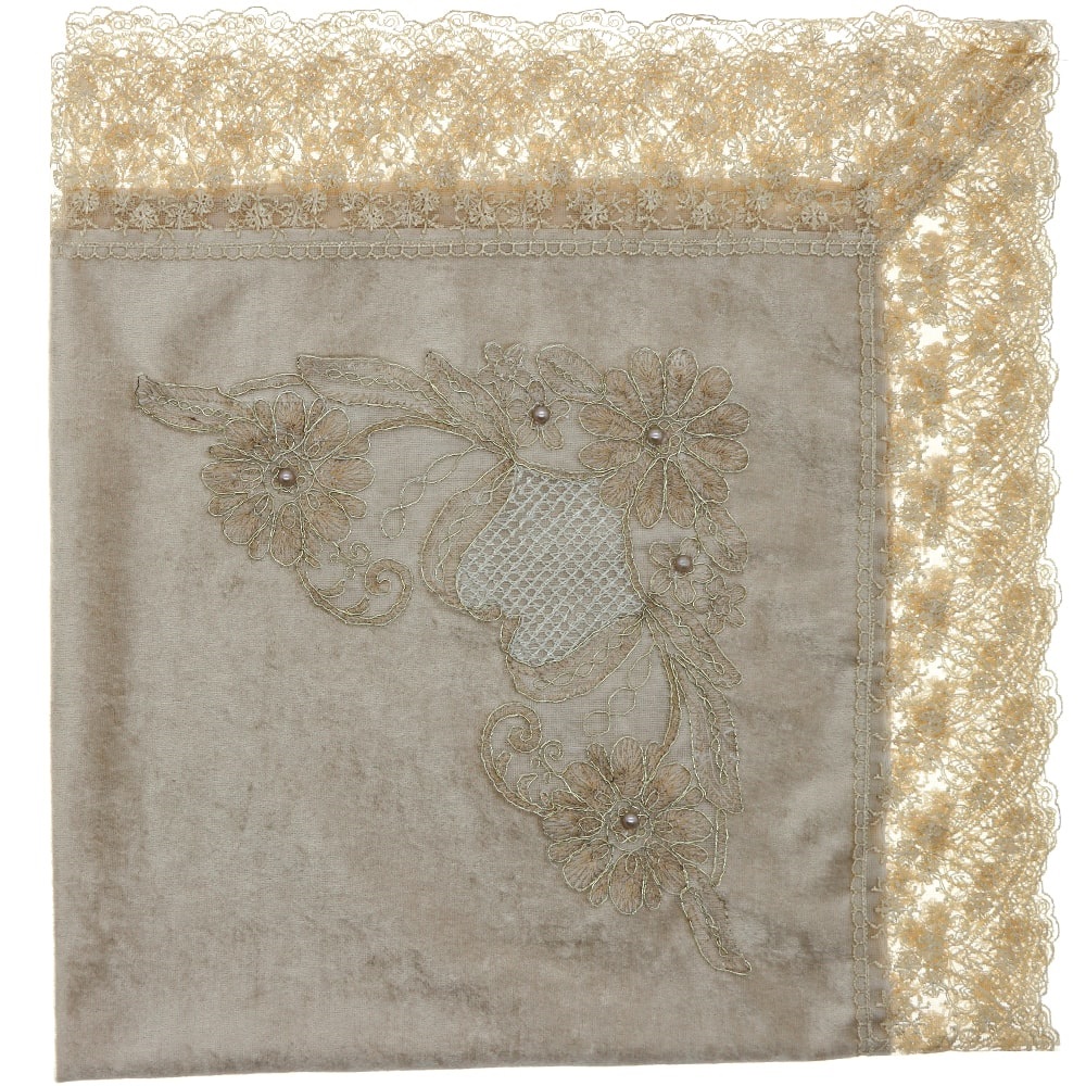 ÖFG Zambak Kadife İncili Bohça- Bej - STANDART