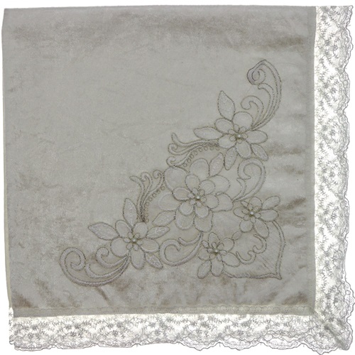 ÖFG Aplike Kadife İncili Güpürlü Bohça - Ekru - STANDART