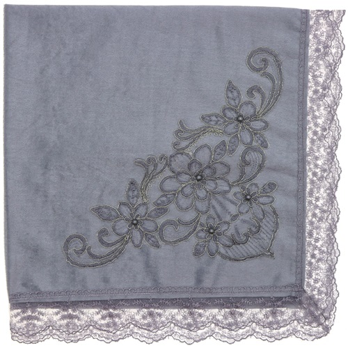 ÖFG Aplike Kadife İncili Güpürlü Bohça - Gri - STANDART