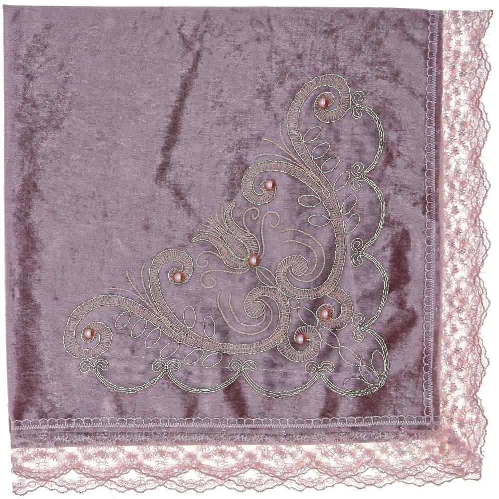 ÖFG Aplike Kadife İncili Güpürlü Bohça - Pudra - STANDART