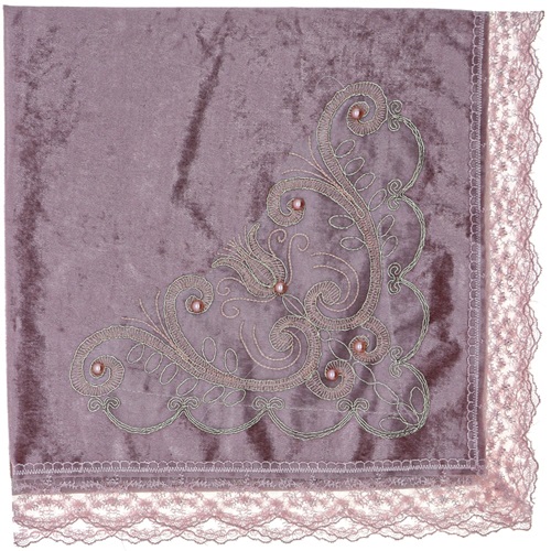 ÖFG Aplike Kadife İncili Güpürlü Bohça - Pudra - STANDART