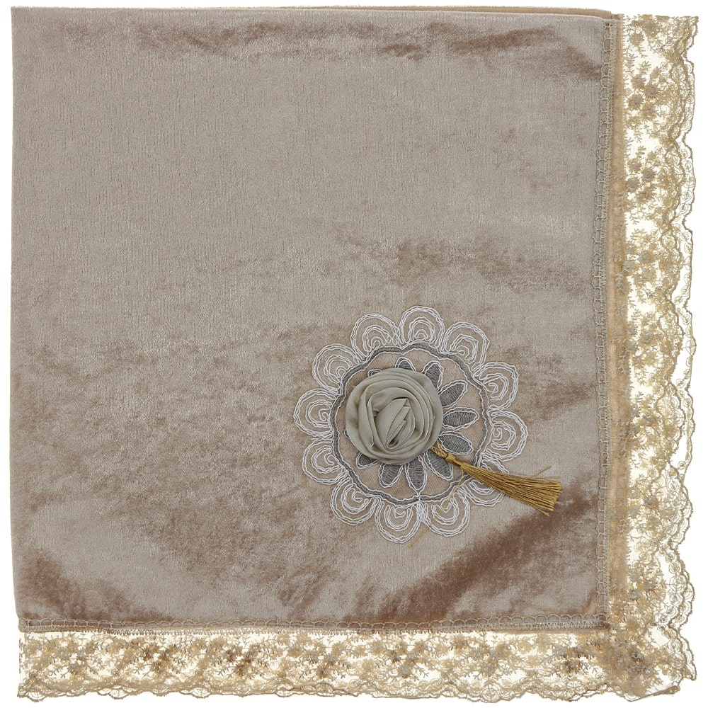 ÖFG Kadife Güllü Püsküllü Bohça - Bej - STANDART