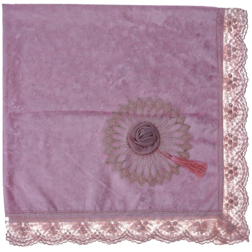 ÖFG Kadife Güllü Püsküllü Bohça - Pudra - STANDART