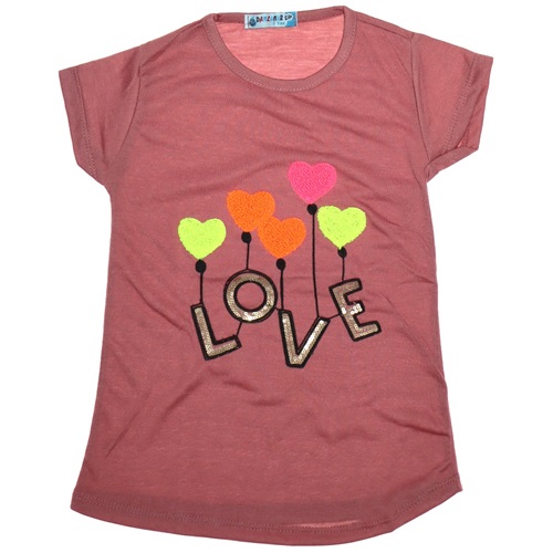 Damlanur 1001 Kız Çocuk 5 Kalp Love Süzene Nakışlı Kısa Kol Badi 3-7 Yaş - G. Kurusu - 3-7 YAŞ