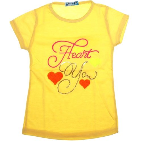 Damlanur 1001 Kız Çocuk Heart You Süzene Nakışlı Kısa Kol Badi 8-12 Yaş - Sarı - 8-12 YAŞ