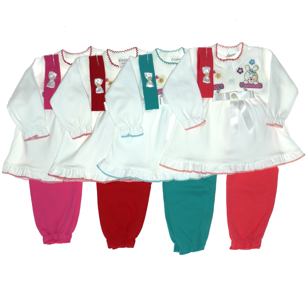 Çikita 307 Kız Bebe İncili Bandanalı Kremli takım 0-6-AY