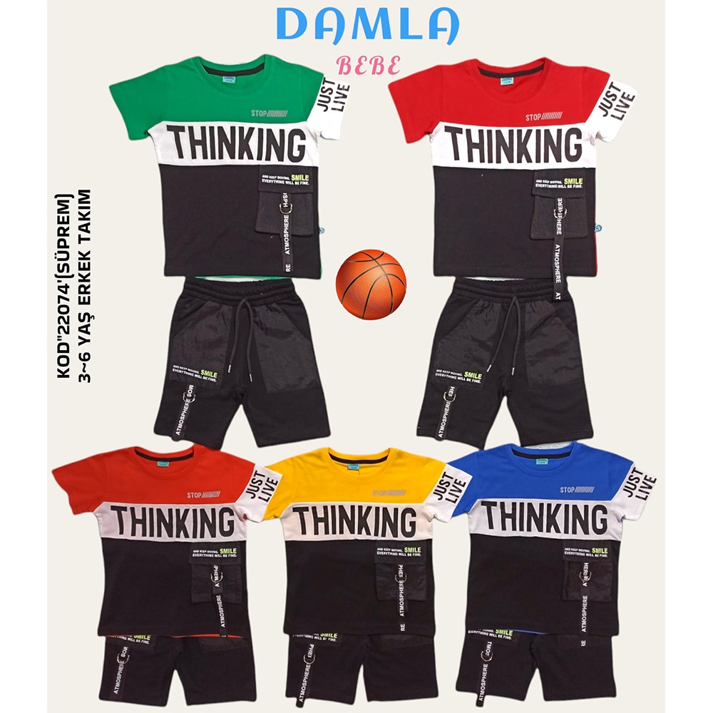 Damla 22074 Erkek Çocuk Natürel Color Thinking Baskılı Takım 3-6 Yaş