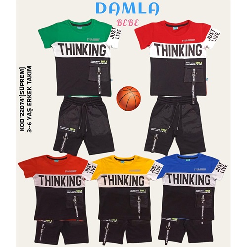 Damla 22074 Erkek Çocuk Natürel Color Thinking Baskılı Takım 3-6 Yaş