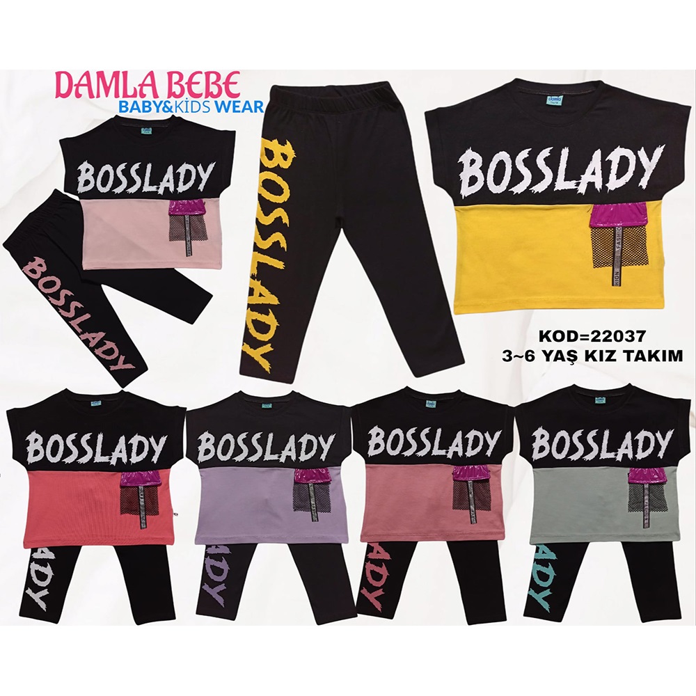 Damla 22037 Kız Çocuk Natürel Cotton Boss Lady Baskılı Takım 3-6 Yaş