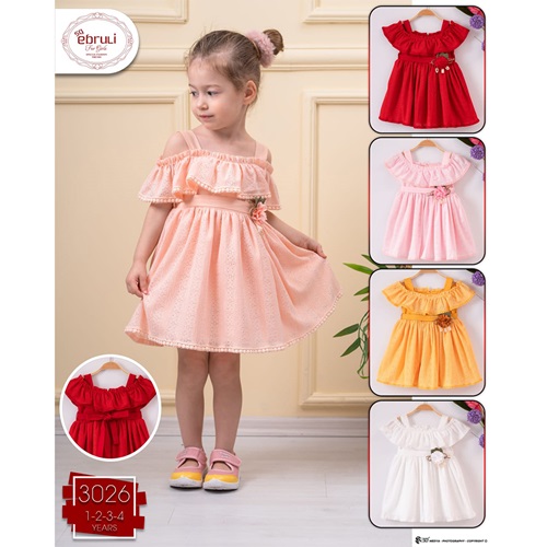 Ebruli 3026 Kız Çocuk Yollu Askılı Elbise 1-2-3-4 Yaş