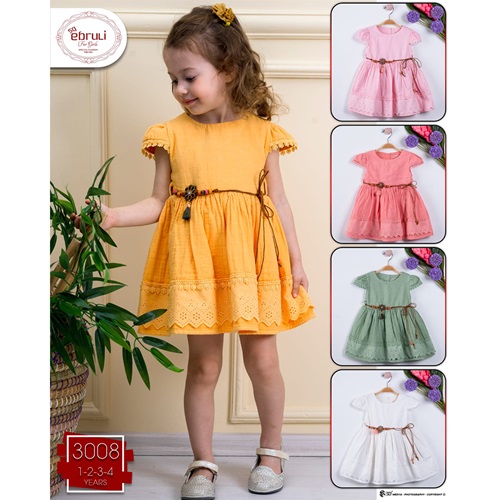 Ebruli 3008 Kız Çocuk Müslüm Boyamalı Elbise 1-2-3-4 Yaş