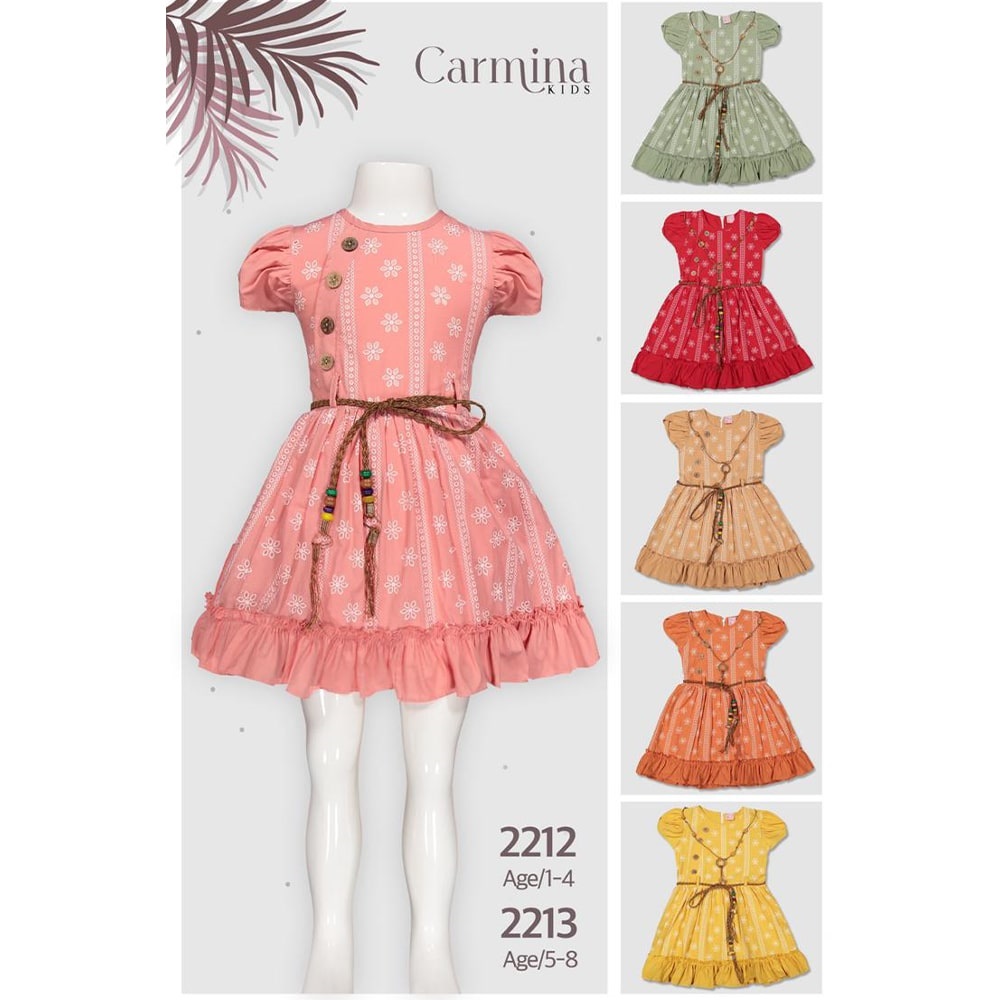 Carmina 2213 Kız Çocuk Yakma Papatya Kolyeli Elbise 5-8 Yaş - Kiremit - 5-6-7-8 YAŞ