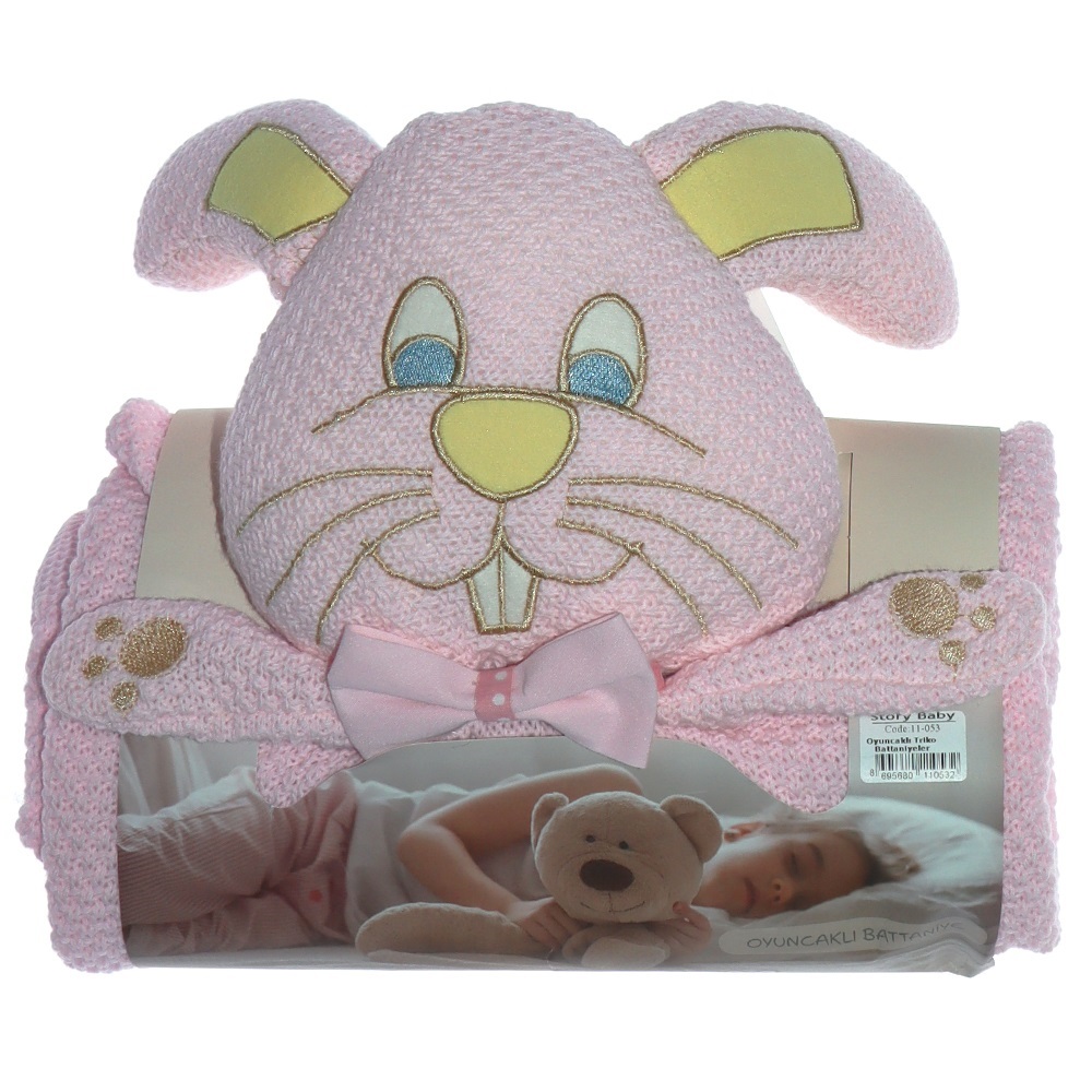 Story Baby 11-053 Bebe Triko Figürlü Oyuncaklı Battaniye 0-1 Yaş - Pembe - 0-1 YAŞ