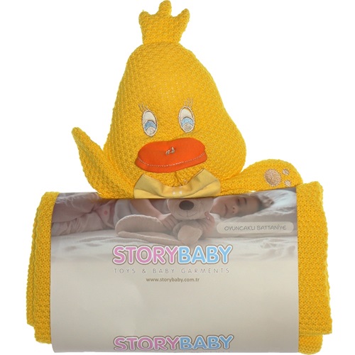 Story Baby 11-053 Bebe Triko Figürlü Oyuncaklı Battaniye 0-1 Yaş - Sarı - 0-1 YAŞ