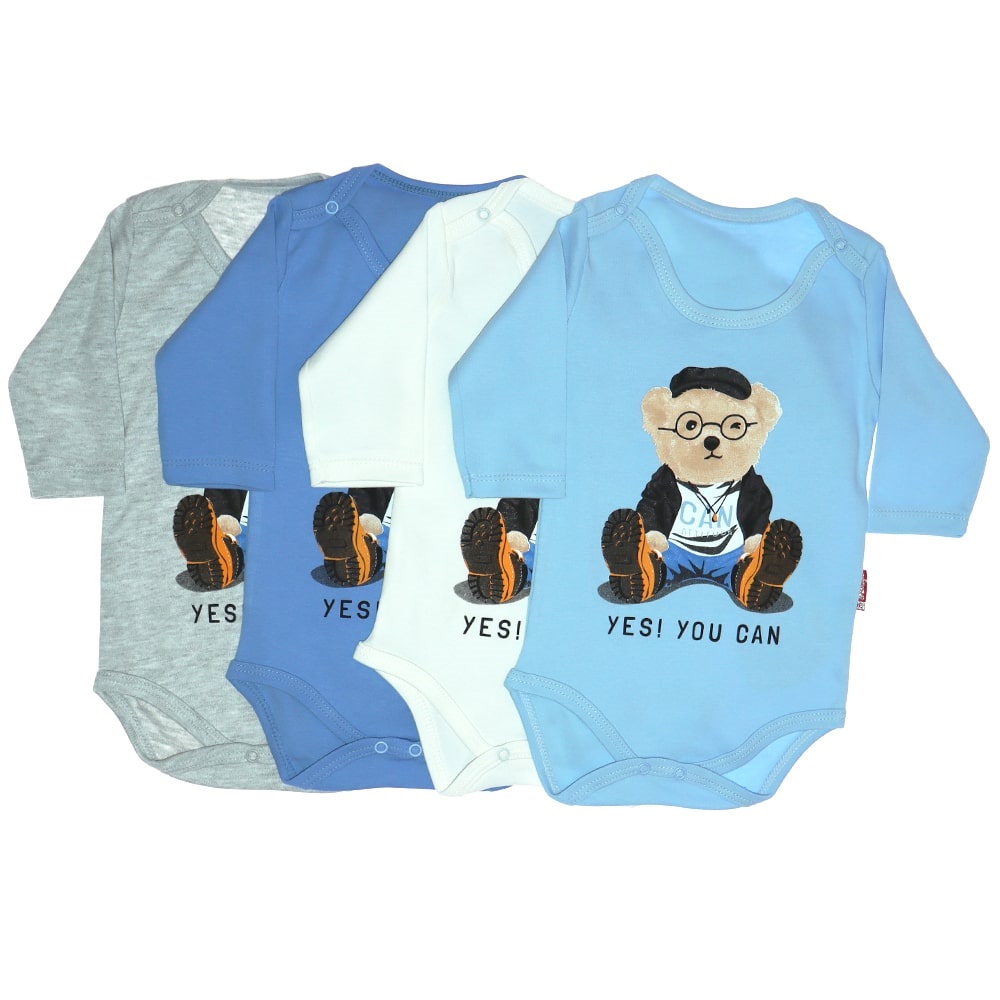 Pabbuc Baby Erkek Bebe Yes You Can Bas. U.Kollu Çıtçıtlı Badi 3-6-9-12 AY - Gri - 3-6-9-12 AY