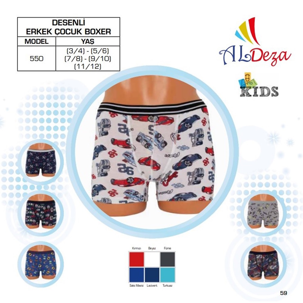 Al Deza 550 Desenli Erkek Çocuk Boxer- karışık renk - 3-4 YAŞ