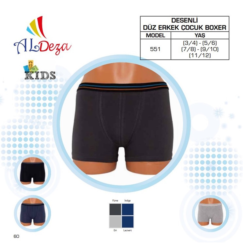 Al Deza 551 Düz Erkek Çocuk Boxer - karışık renk - 5-6 YAŞ