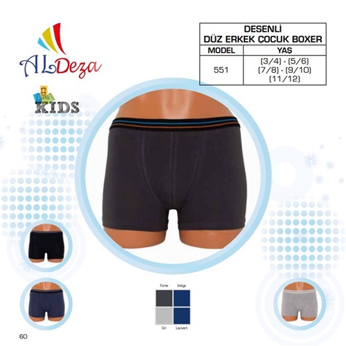 Al Deza 551 Düz Erkek Çocuk Boxer - karışık renk - 5-6 YAŞ