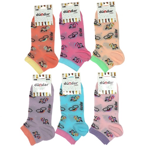 Dündar 2670 Kız Çocuk Desenli Likralı Dikişsiz Comfort Patik Çorap - Karışık Renk