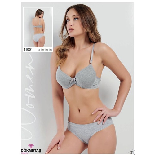 Dökmetaş 11001 Bayan Desenli Dolgulu Takım 80-90 - Gri - 80-85-90