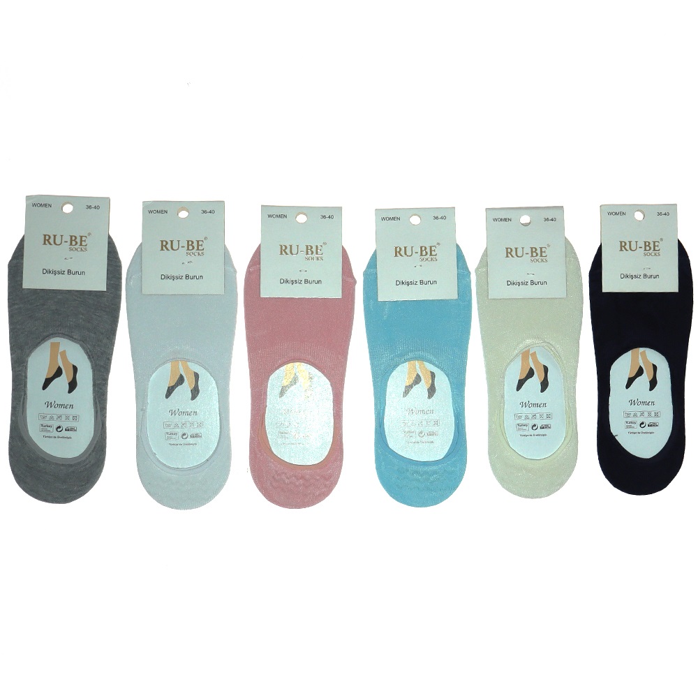 Ru-be 7218 Bayan Likralı Dikişiz Bambu Babet Çorap - Karışık Renk