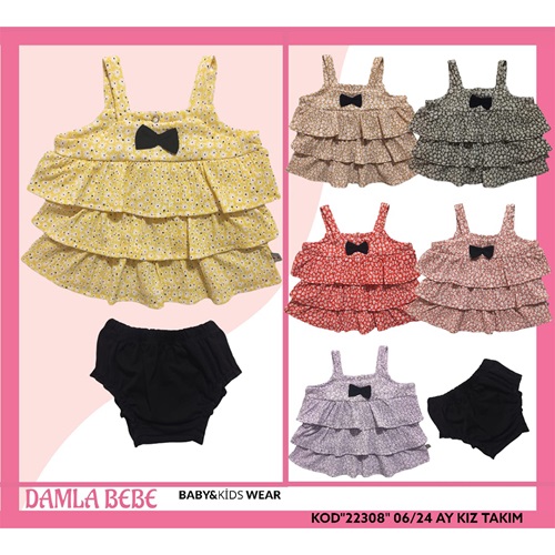 Damla 22308 Kız Bebe Desenli Fırfırlı 2 li Takım 6-24 Ay