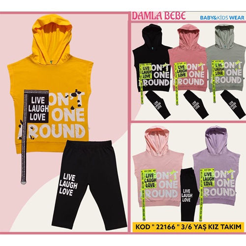 Damla 22166 Kız Çocuk Kapşonlu Live Laugh Love Baskılı Takım 3-6 Yaş