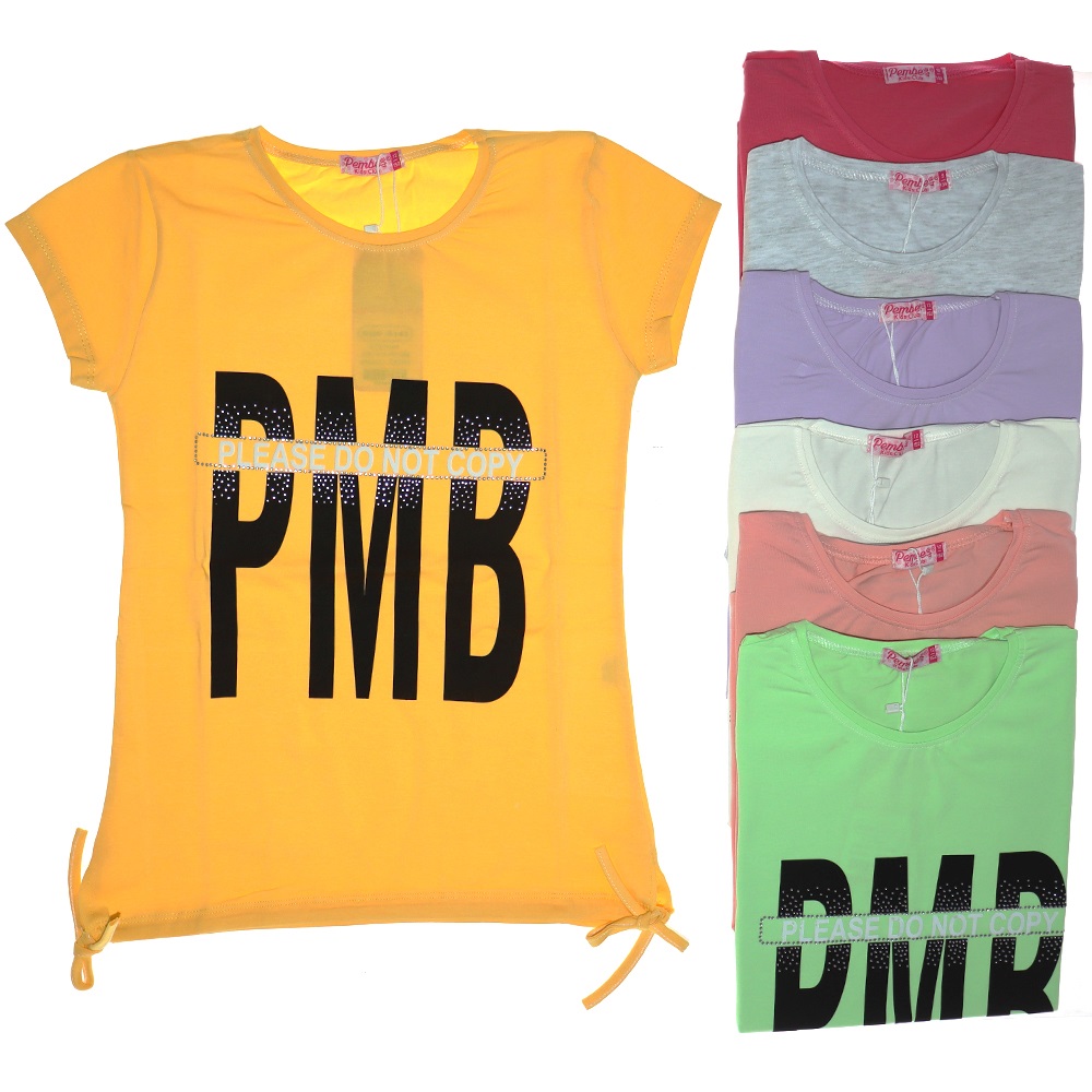 Pembe Life 5141 Kız Çocuk PMB Bas.Etek Altı İpli Taşlı Tişört 9-12 Yaş