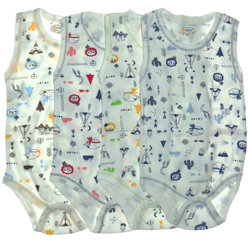 Luxeline 1252 Bebe Penye Figür Desenli Sıfır Kol Çıtçıtlı Badi 3-9 Ay