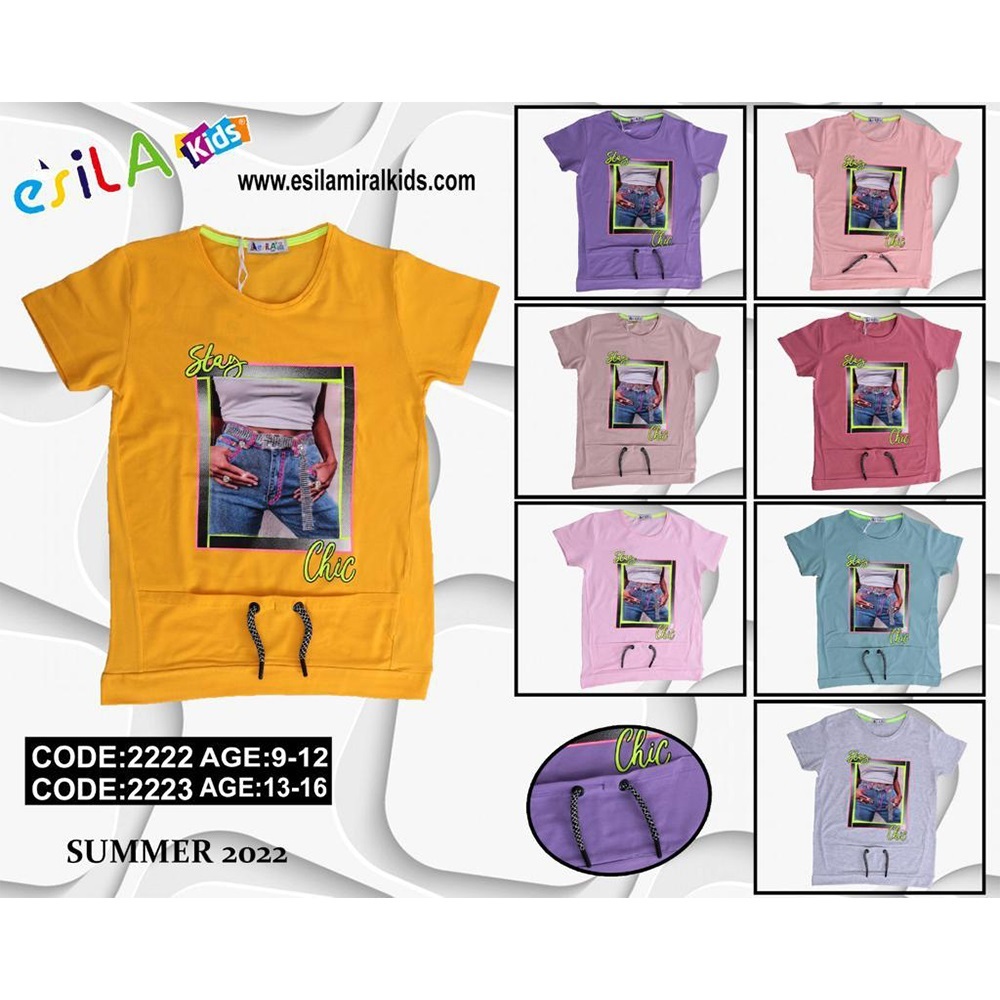 Esila 2223 Kız Çocuk Sıfır Yaka Stay Chic Baskılı Tişört 13-16 Yaş - G.Kurusu - 13-16 YAŞ