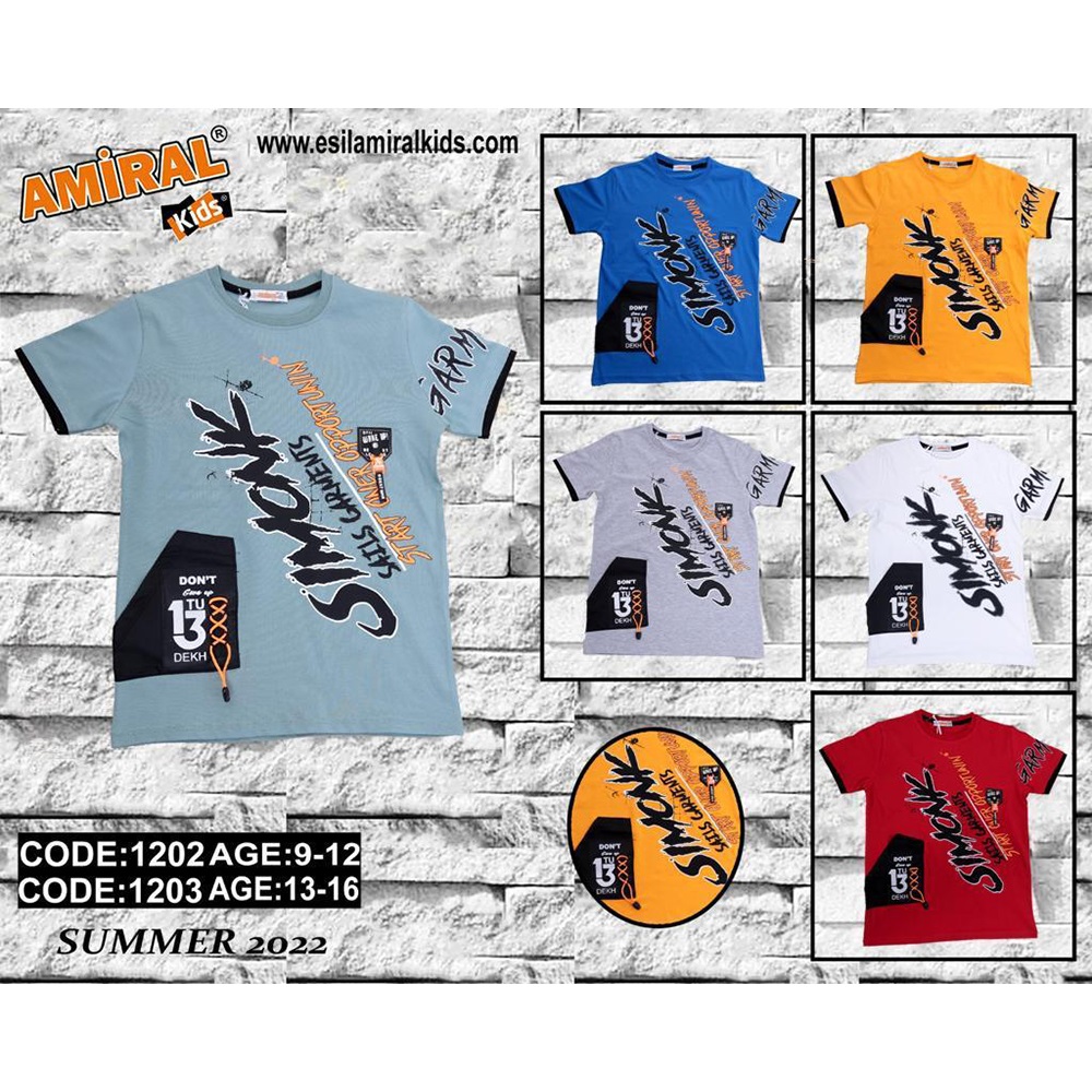 Amiral 1203 Erkek Çocuk Simonk Baskılı Tişört 13-16 Yaş