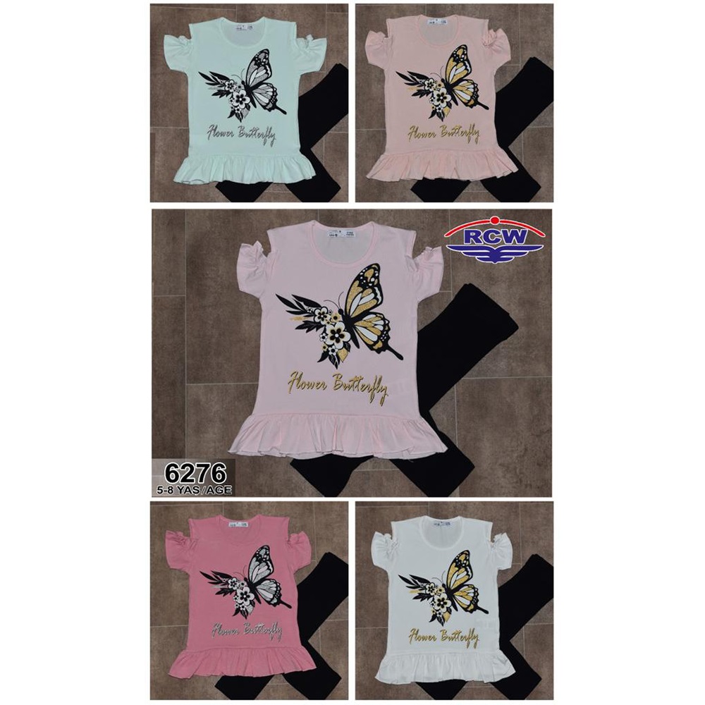 RCW Boy 6276 Kız Çocuk Penye Kelebek Bas. Simli Taytlı Takım 5-8 Yaş