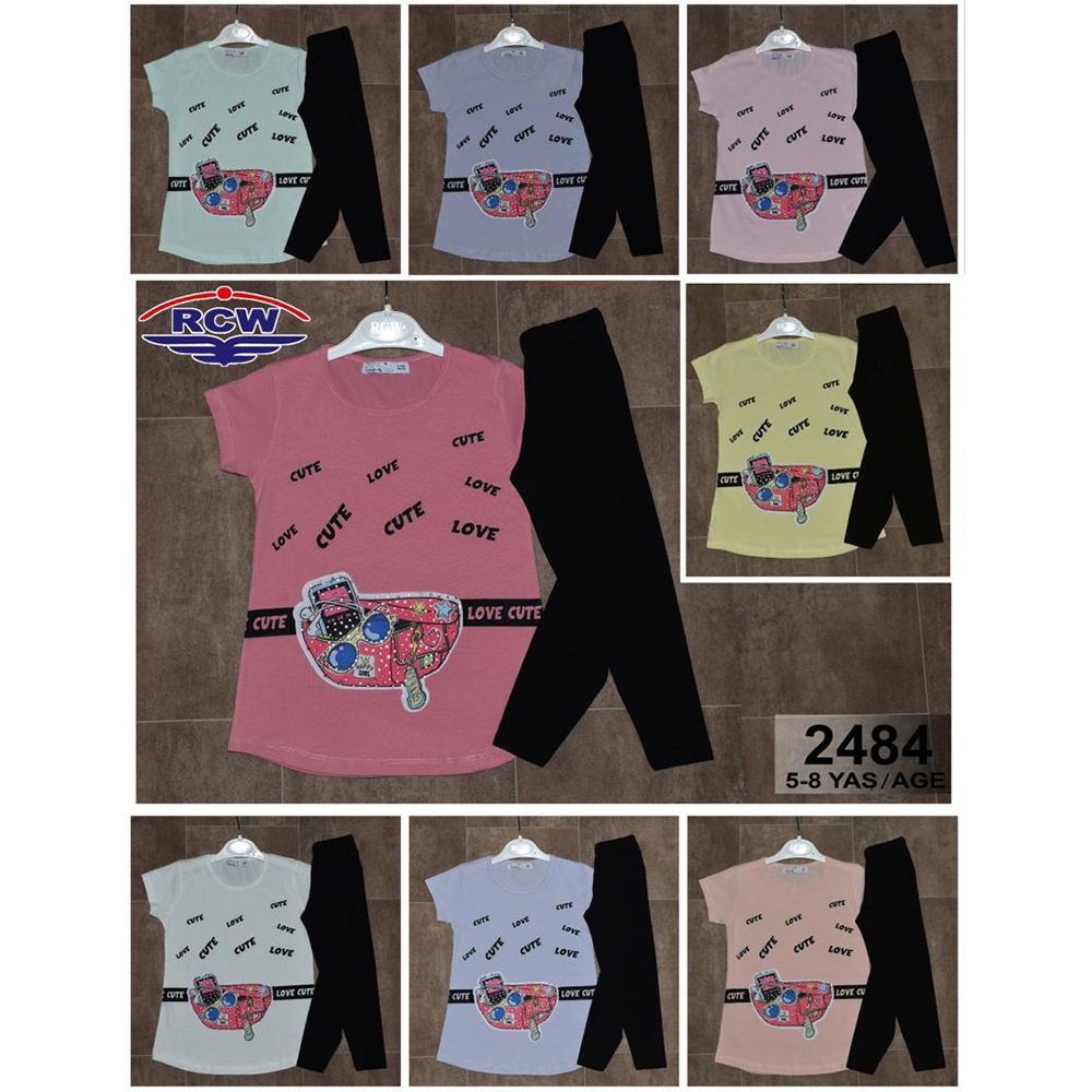 RCW Boy 2484 Kız Çocuk Penye Cute LOVE Bas. Taşlı Taytlı Takım 5-8 Yaş - Ekru - 5-6-7-8 YAŞ
